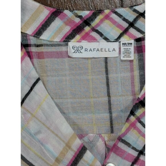 Rafaella Size MP Womens Plaid Button-Up Sleeveless Top With Smocked Hem - Picture 7 of 7